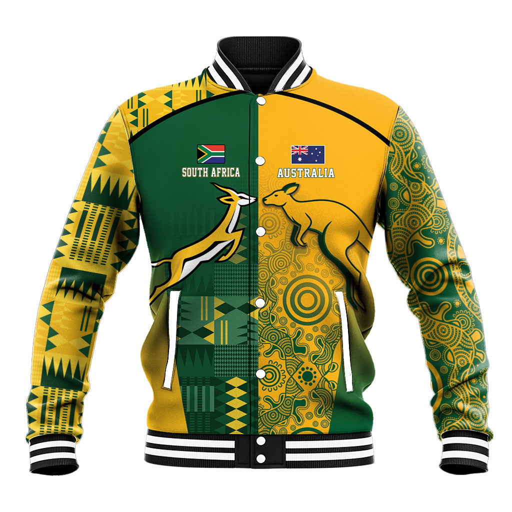 South Africa - Australia Rugby Custom Indigenous Motifs Baseball Jacket Bokke Vs Wallabies