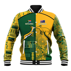 South Africa - Australia Rugby Custom Indigenous Motifs Baseball Jacket Bokke Vs Wallabies