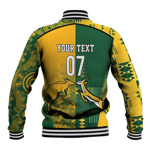 South Africa - Australia Rugby Custom Indigenous Motifs Baseball Jacket Bokke Vs Wallabies