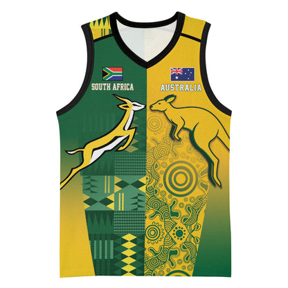 South Africa - Australia Rugby Custom Indigenous Motifs Basketball Jersey Bokke Vs Wallabies