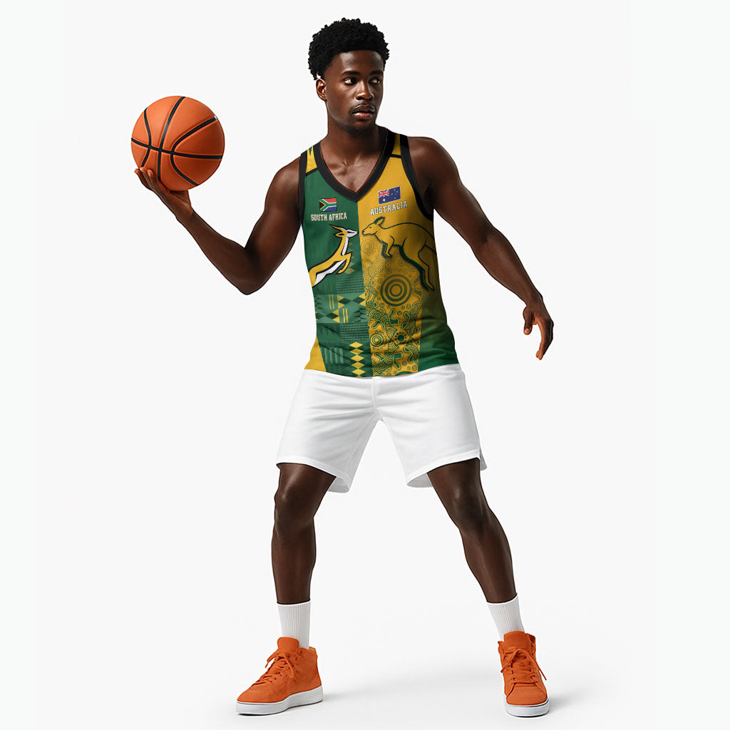 South Africa - Australia Rugby Custom Indigenous Motifs Basketball Jersey Bokke Vs Wallabies
