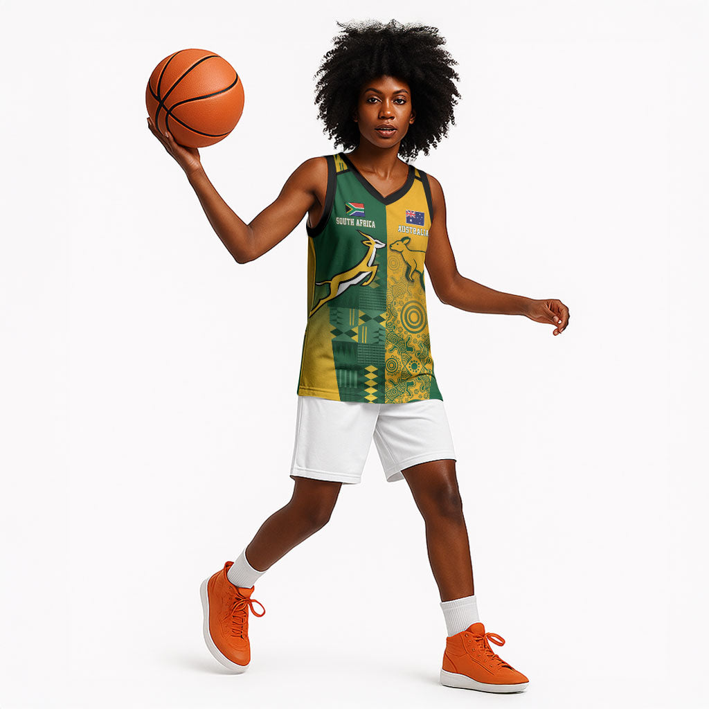 South Africa - Australia Rugby Custom Indigenous Motifs Basketball Jersey Bokke Vs Wallabies