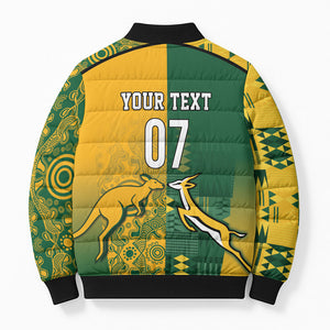 South Africa - Australia Rugby Custom Indigenous Motifs Bomber Puffer Jacket Bokke Vs Wallabies