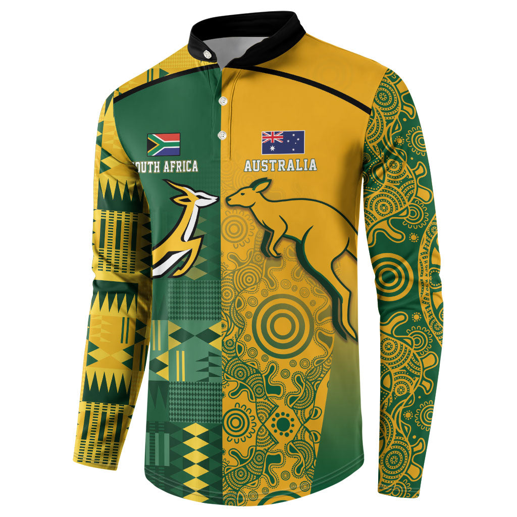South Africa - Australia Rugby Custom Indigenous Motifs Button Sweatshirt Bokke Vs Wallabies