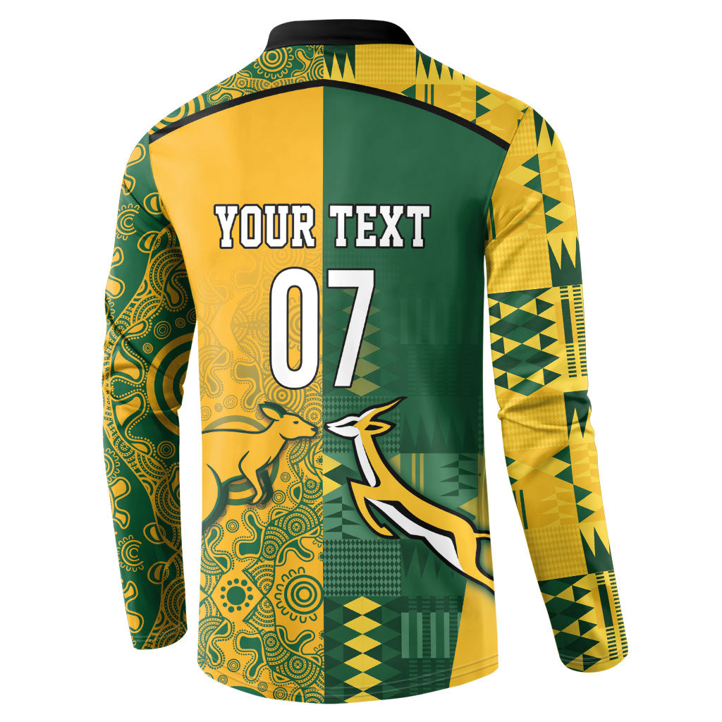 South Africa - Australia Rugby Custom Indigenous Motifs Button Sweatshirt Bokke Vs Wallabies