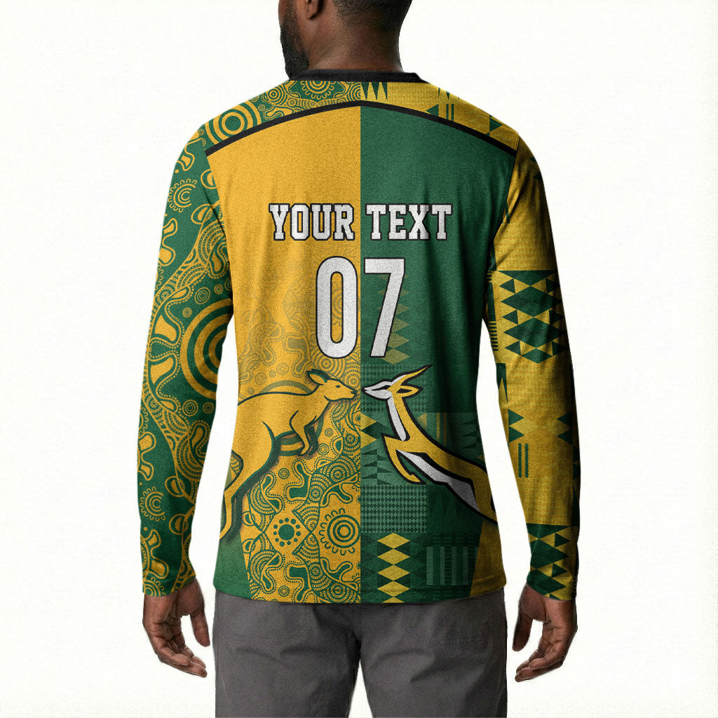 South Africa - Australia Rugby Custom Indigenous Motifs Button Sweatshirt Bokke Vs Wallabies