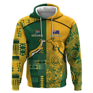 South Africa - Australia Rugby Custom Indigenous Motifs Hoodie Bokke Vs Wallabies