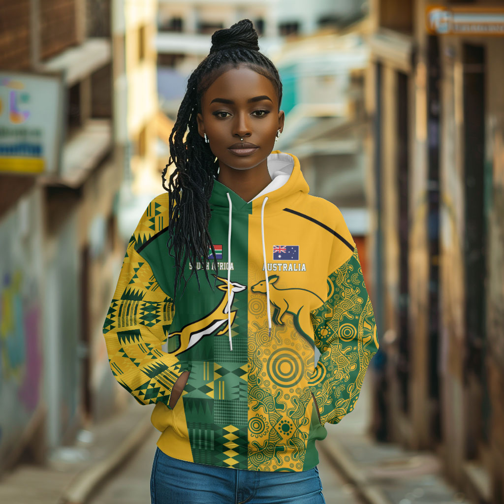 South Africa - Australia Rugby Custom Indigenous Motifs Hoodie Bokke Vs Wallabies