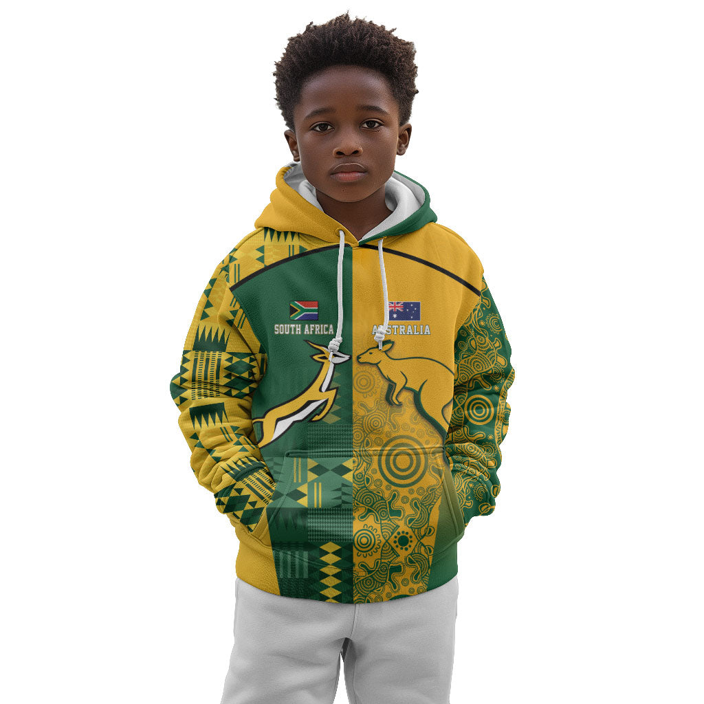 South Africa - Australia Rugby Custom Indigenous Motifs Kid Hoodie Bokke Vs Wallabies