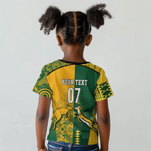 South Africa - Australia Rugby Custom Indigenous Motifs Kid T shirt Bokke Vs Wallabies