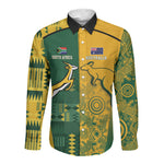 South Africa - Australia Rugby Custom Indigenous Motifs Long Sleeve Button Shirt Bokke Vs Wallabies
