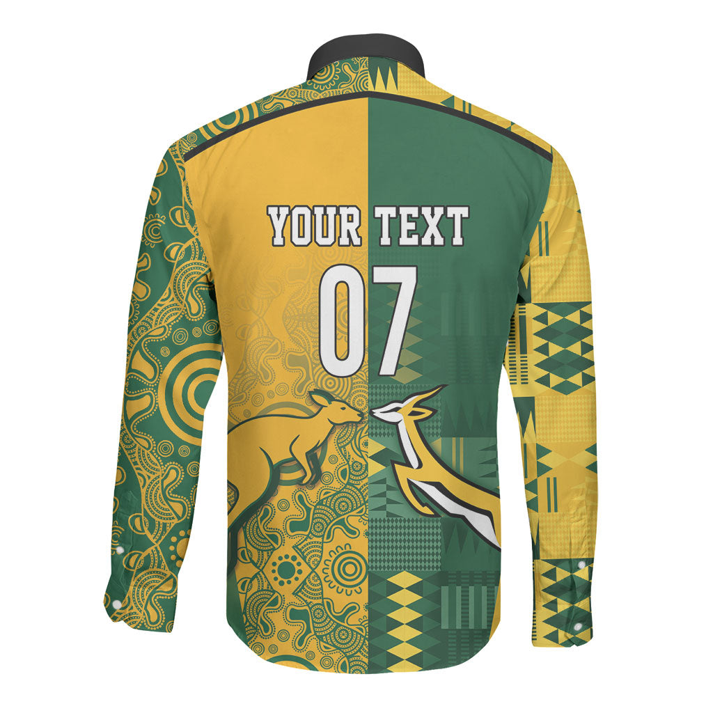 South Africa - Australia Rugby Custom Indigenous Motifs Long Sleeve Button Shirt Bokke Vs Wallabies