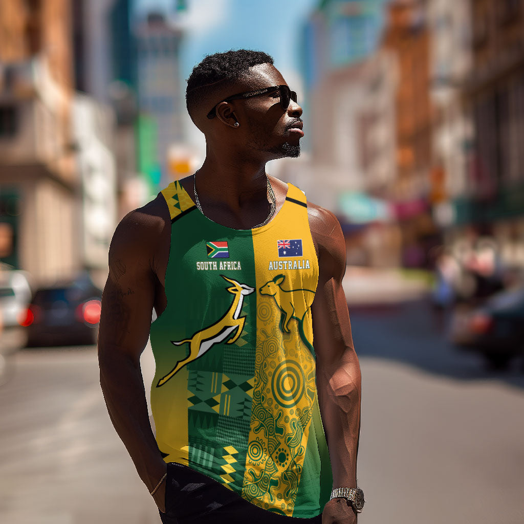 South Africa - Australia Rugby Custom Indigenous Motifs Men Tank Top Bokke Vs Wallabies