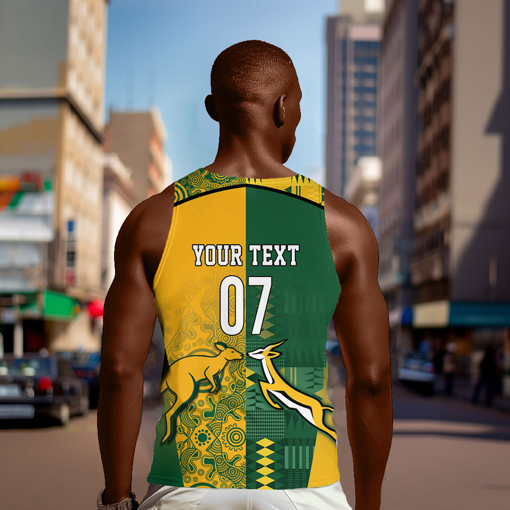 South Africa - Australia Rugby Custom Indigenous Motifs Men Tank Top Bokke Vs Wallabies