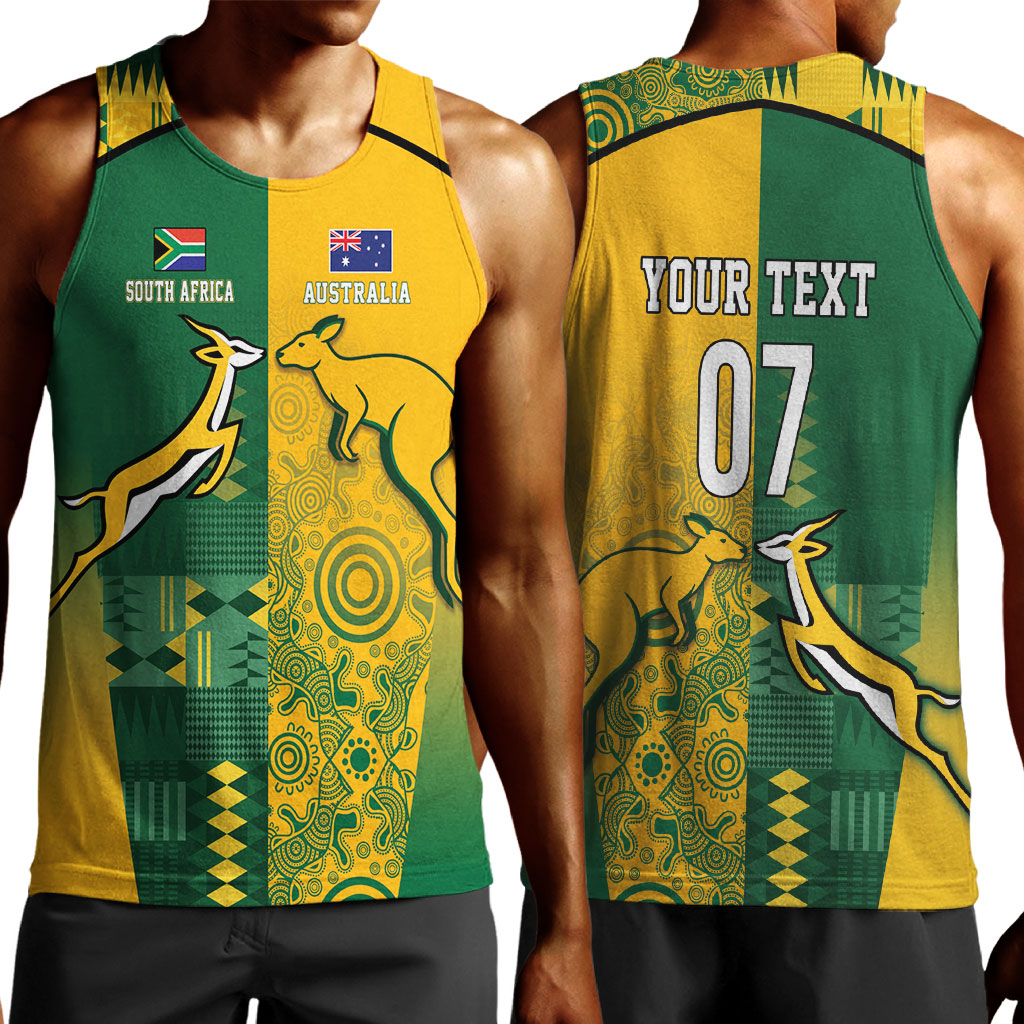 South Africa - Australia Rugby Custom Indigenous Motifs Men Tank Top Bokke Vs Wallabies