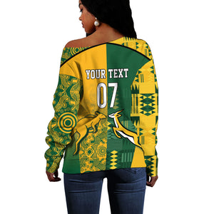South Africa - Australia Rugby Custom Indigenous Motifs Off Shoulder Sweater Bokke Vs Wallabies