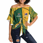 South Africa - Australia Rugby Custom Indigenous Motifs Off Shoulder Wrap Waist Top Bokke Vs Wallabies