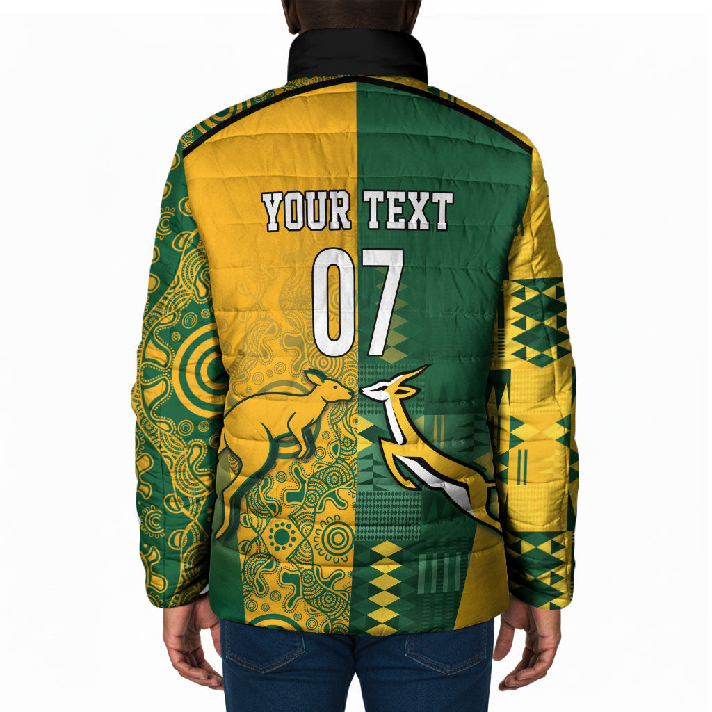 South Africa - Australia Rugby Custom Indigenous Motifs Padded Jacket Bokke Vs Wallabies