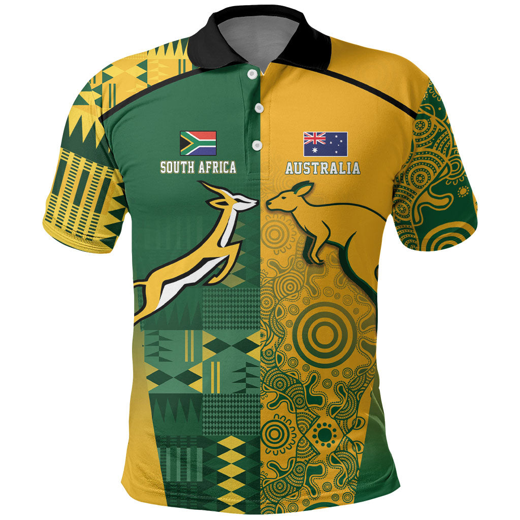 South Africa - Australia Rugby Custom Indigenous Motifs Polo Shirt Bokke Vs Wallabies