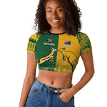 South Africa - Australia Rugby Custom Indigenous Motifs Raglan Cropped T shirt Bokke Vs Wallabies