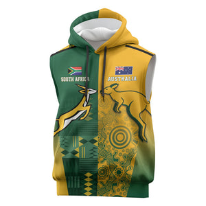 South Africa - Australia Rugby Custom Indigenous Motifs Sleeveless Hoodie Bokke Vs Wallabies