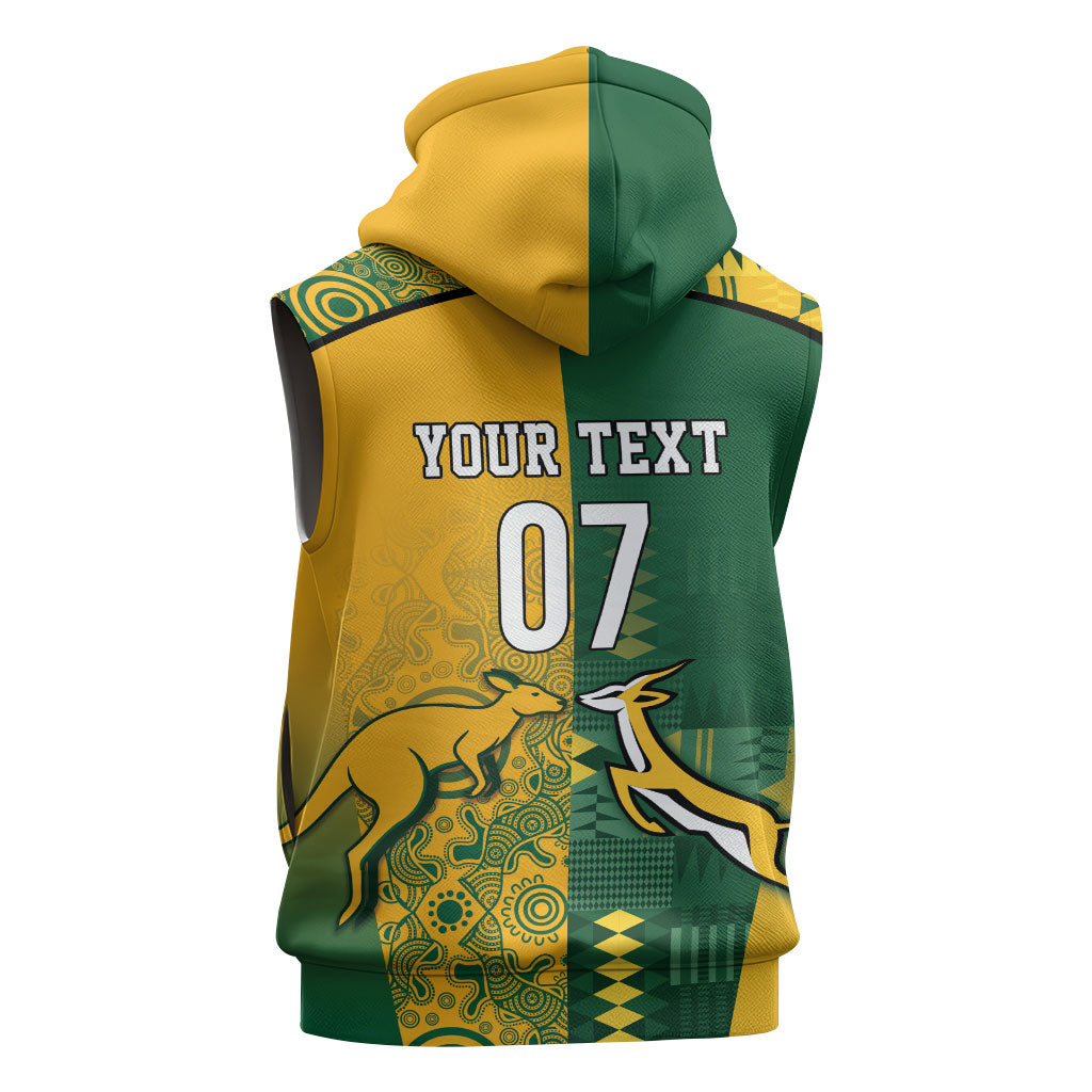 South Africa - Australia Rugby Custom Indigenous Motifs Sleeveless Zip Hoodie Bokke Vs Wallabies