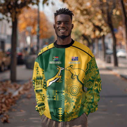South Africa - Australia Rugby Custom Indigenous Motifs Sweatshirt Bokke Vs Wallabies