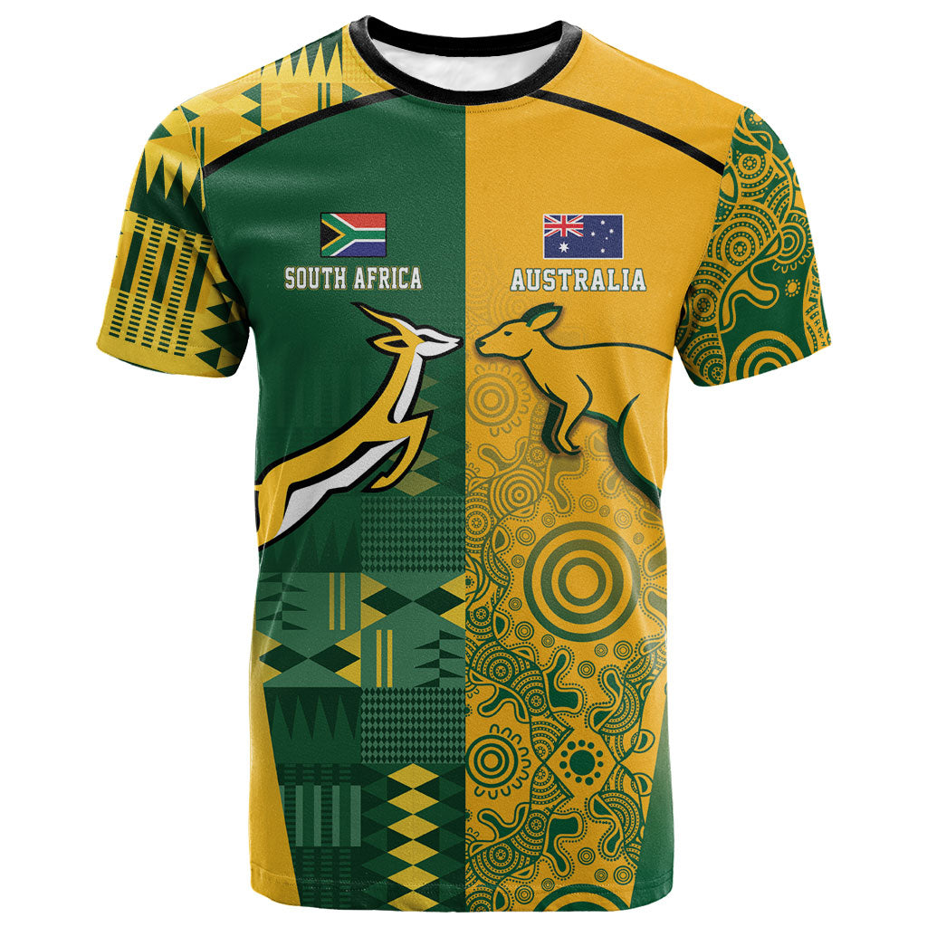 South Africa - Australia Rugby Custom Indigenous Motifs T shirt Bokke Vs Wallabies
