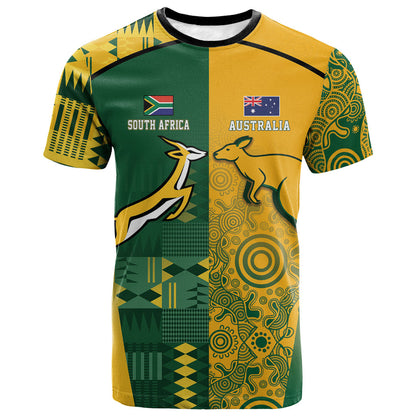 South Africa - Australia Rugby Custom Indigenous Motifs T shirt Bokke Vs Wallabies