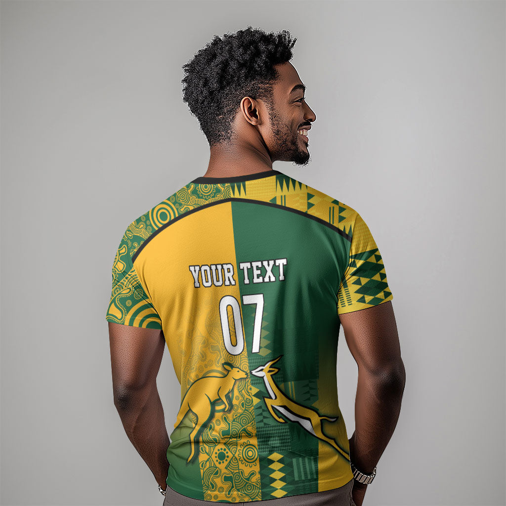 South Africa - Australia Rugby Custom Indigenous Motifs T shirt Bokke Vs Wallabies