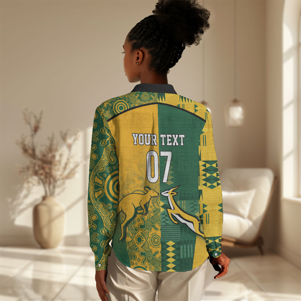 South Africa - Australia Rugby Custom Indigenous Motifs Women Casual Shirt Bokke Vs Wallabies