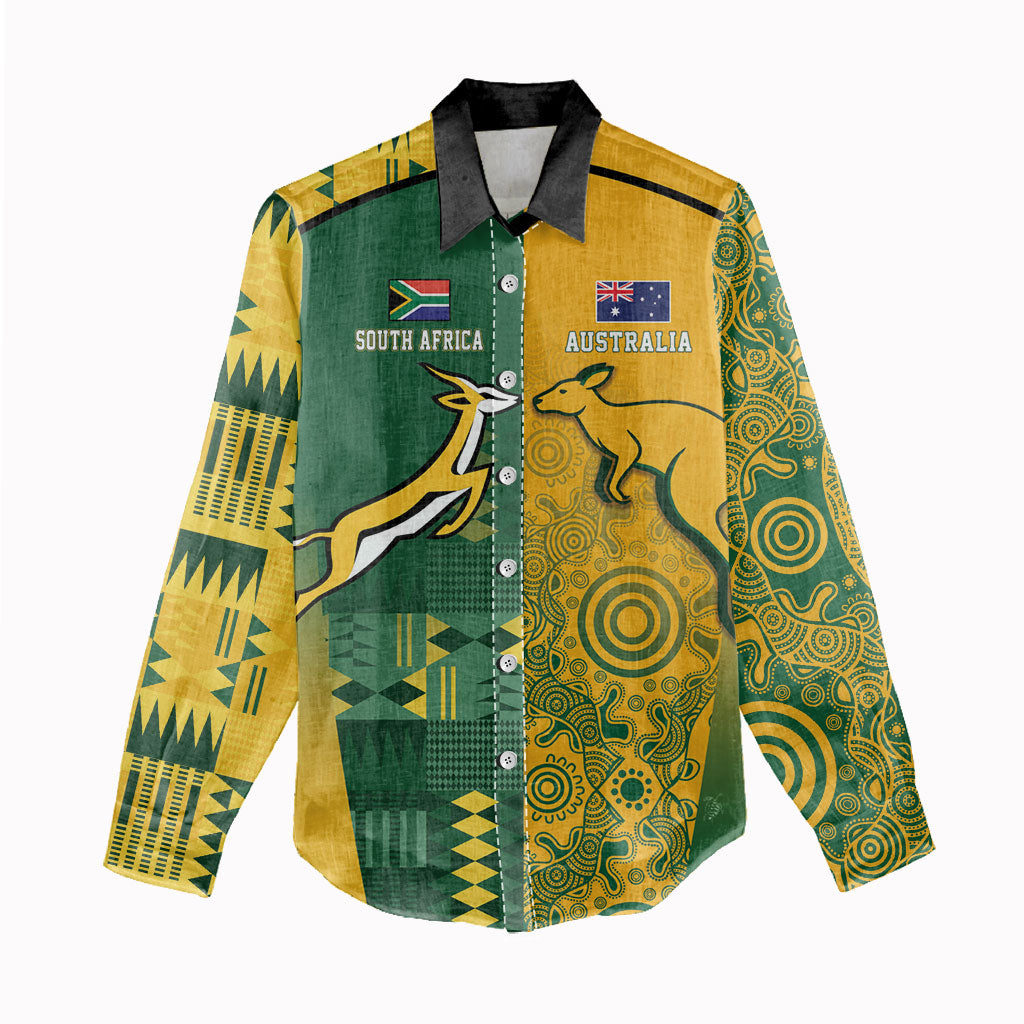 South Africa - Australia Rugby Custom Indigenous Motifs Women Casual Shirt Bokke Vs Wallabies
