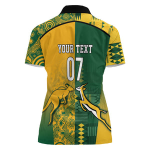 South Africa - Australia Rugby Custom Indigenous Motifs Women Polo Shirt Bokke Vs Wallabies