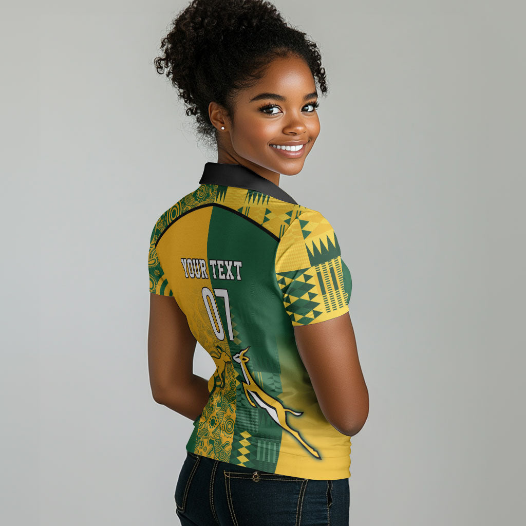 South Africa - Australia Rugby Custom Indigenous Motifs Women Polo Shirt Bokke Vs Wallabies