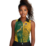 South Africa - Australia Rugby Custom Indigenous Motifs Women Sleeveless Polo Shirt Bokke Vs Wallabies