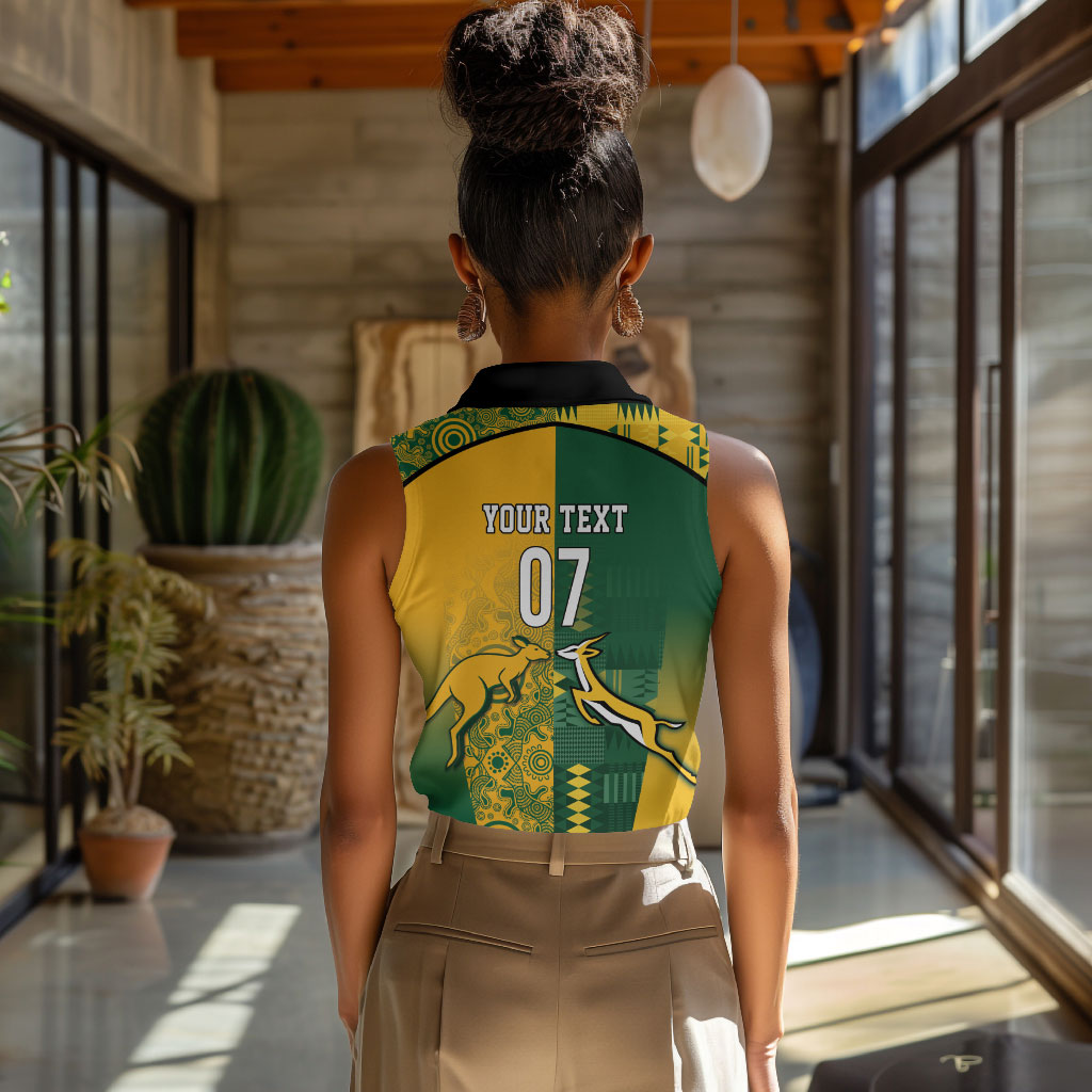 South Africa - Australia Rugby Custom Indigenous Motifs Women Sleeveless Polo Shirt Bokke Vs Wallabies
