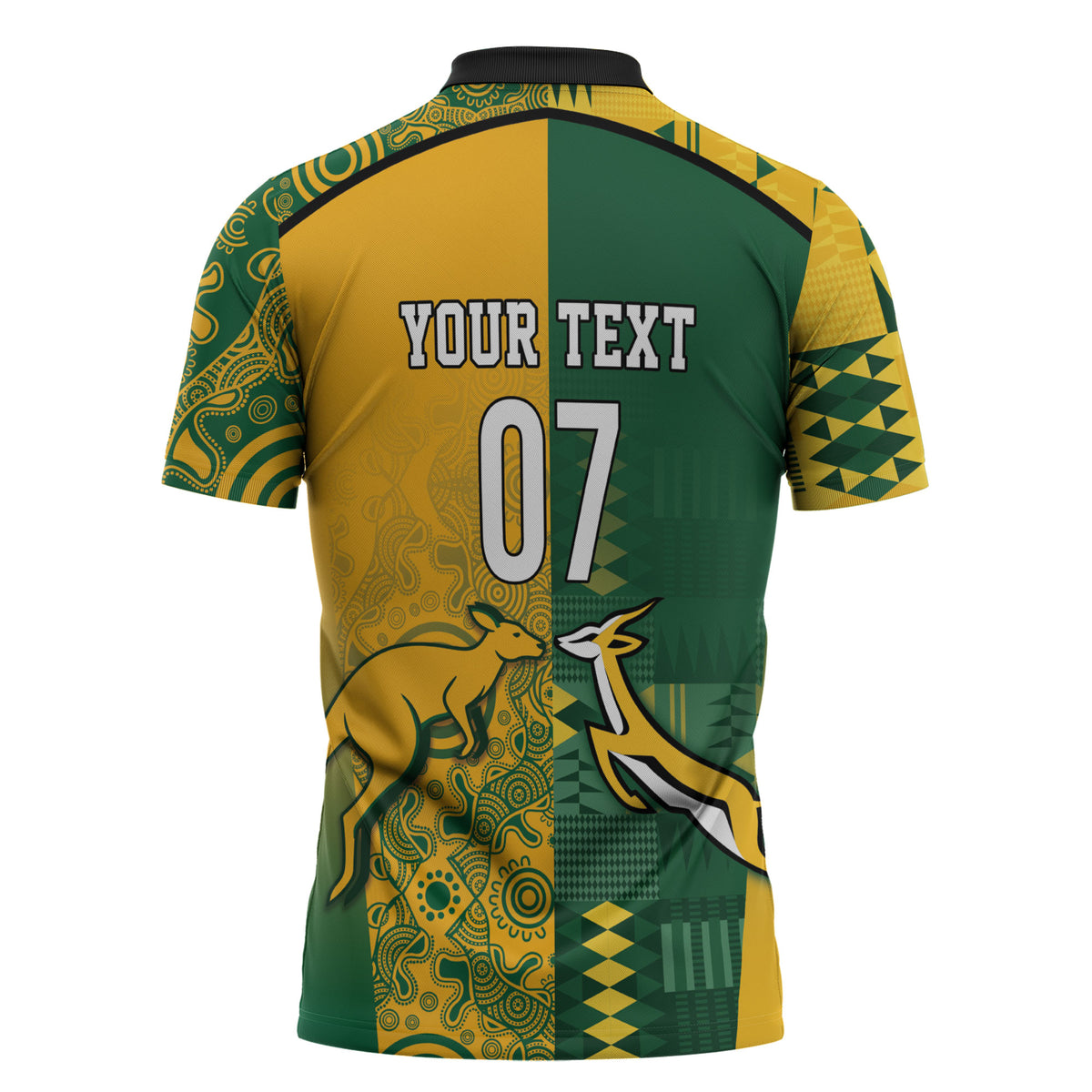 South Africa - Australia Rugby Custom Indigenous Motifs Zipper Polo Shirt Bokke Vs Wallabies