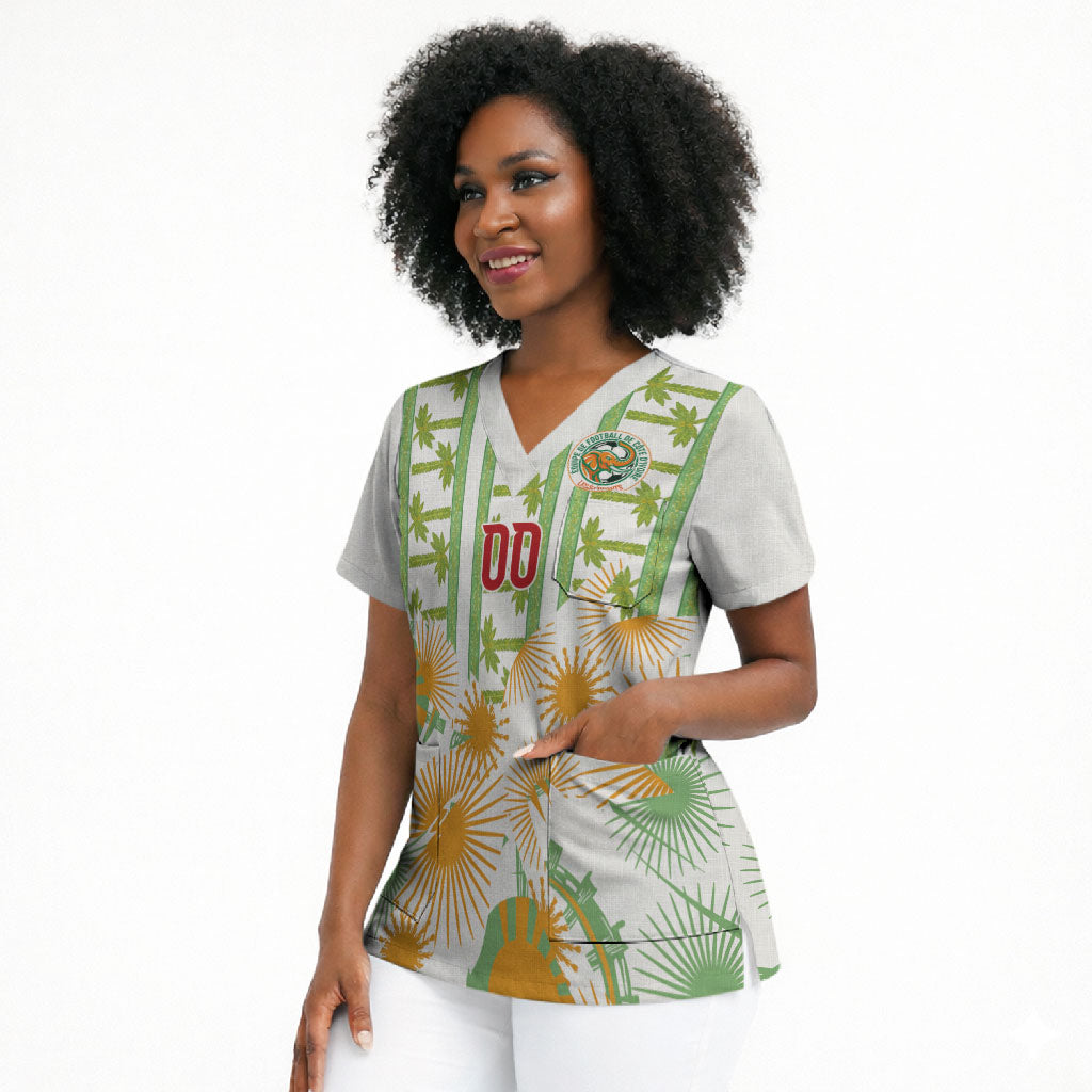 Custom Ivory Coast Heritage Elephants Never Fall Scrub Top