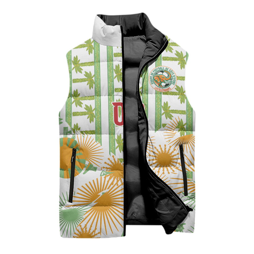Custom Ivory Coast Heritage Elephants Never Fall Sleeveless Puffer Jacket