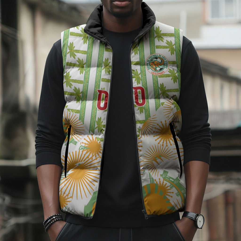 Custom Ivory Coast Heritage Elephants Never Fall Sleeveless Puffer Jacket