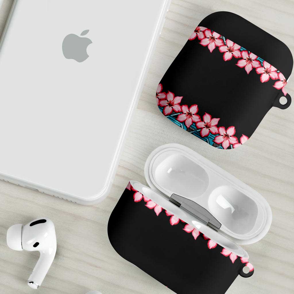 African Adenium Multiflorum Flowers AirPods Case with Kente Style