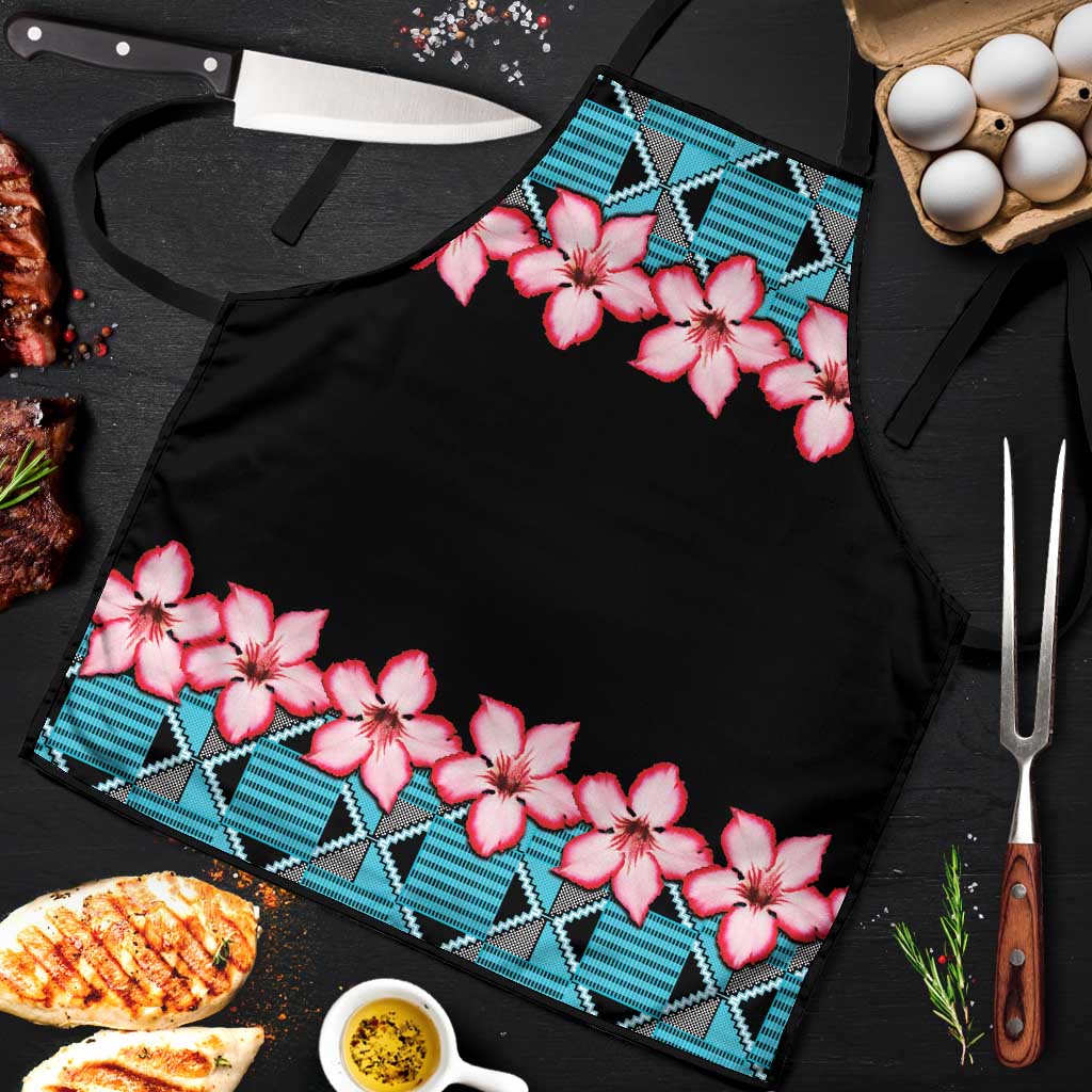 African Adenium Multiflorum Flowers Apron with Kente Style