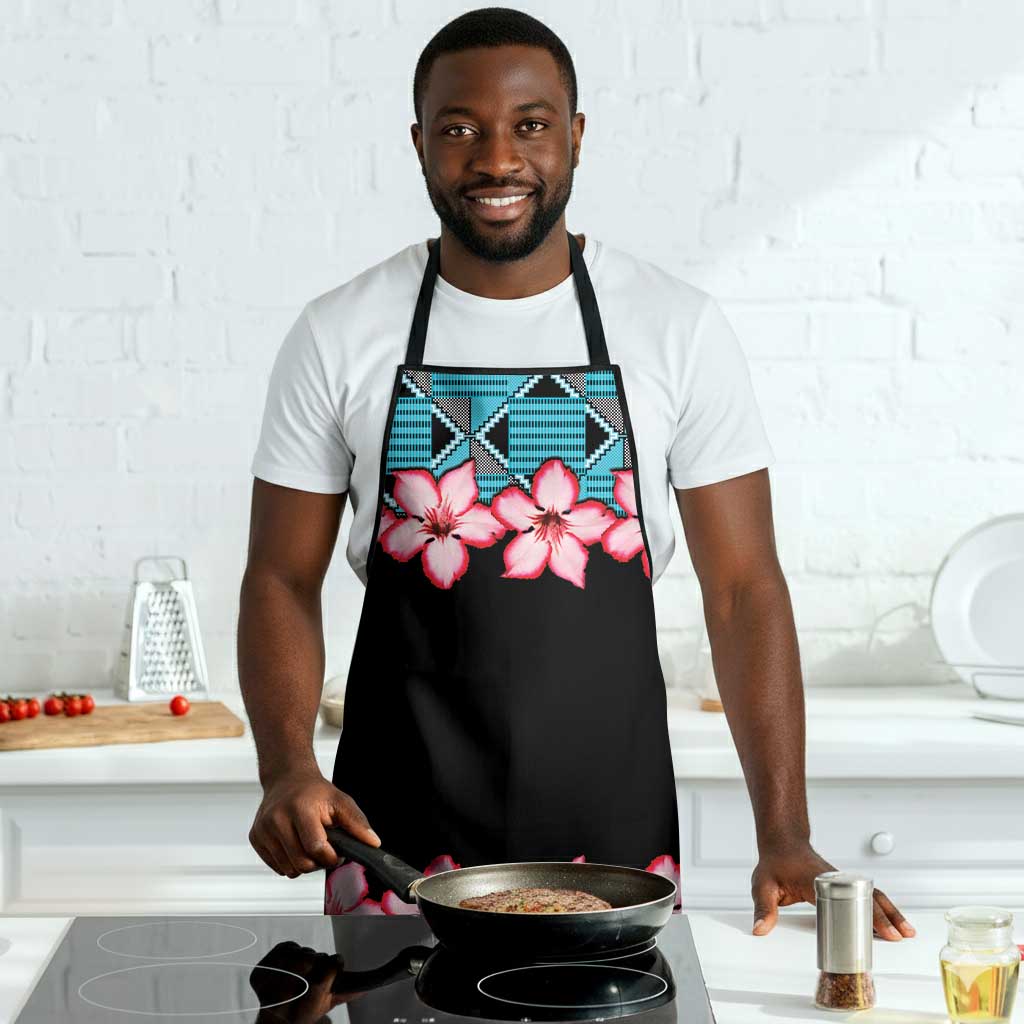 African Adenium Multiflorum Flowers Apron with Kente Style
