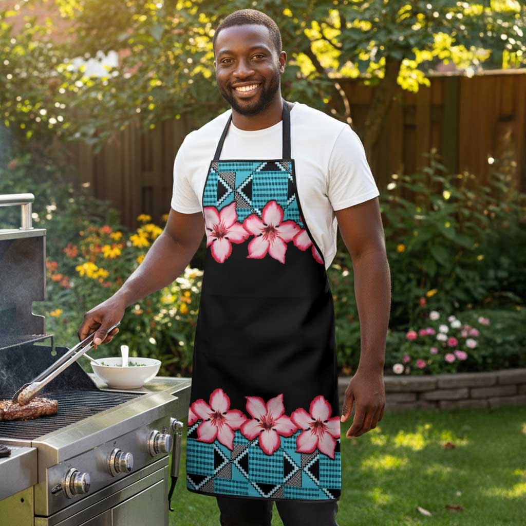 African Adenium Multiflorum Flowers Apron with Kente Style