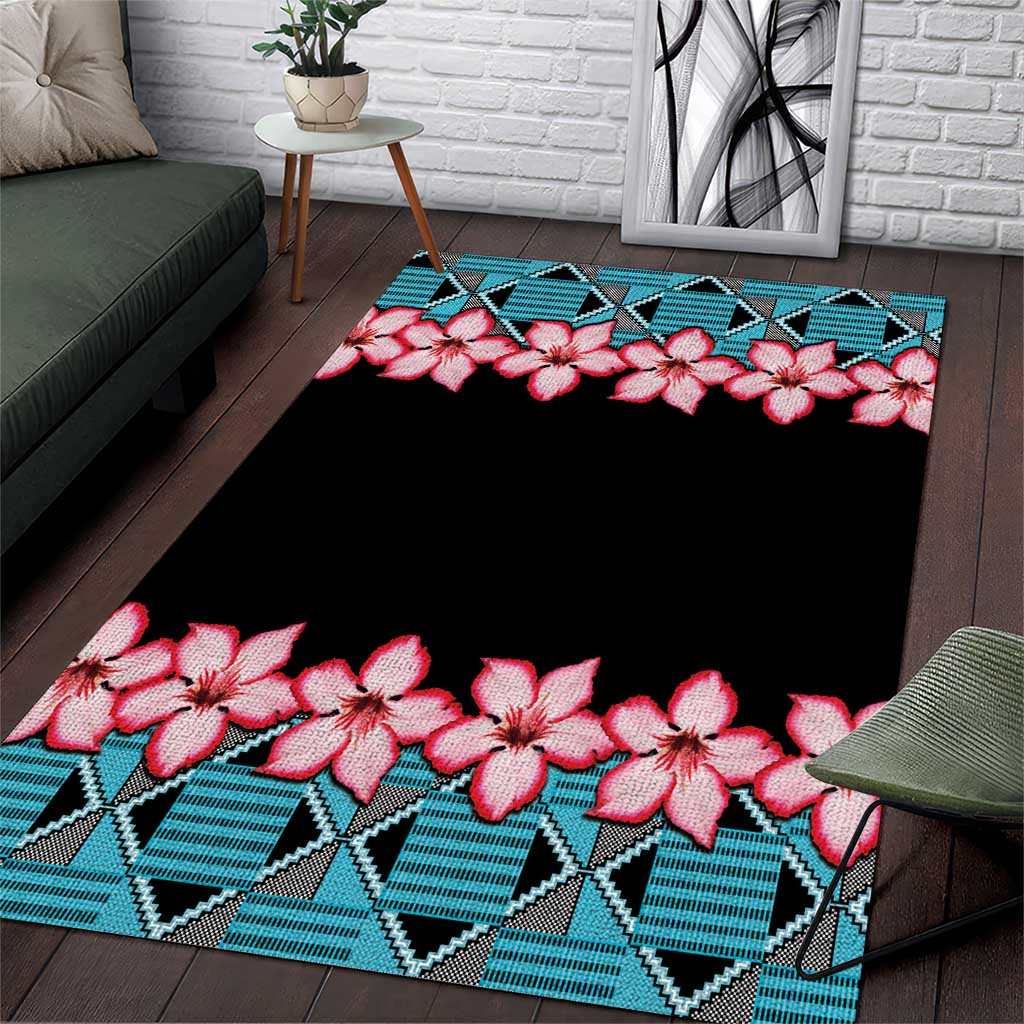 African Adenium Multiflorum Flowers Area Rug with Kente Style