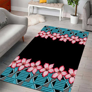 African Adenium Multiflorum Flowers Area Rug with Kente Style