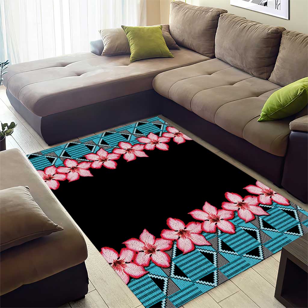 African Adenium Multiflorum Flowers Area Rug with Kente Style