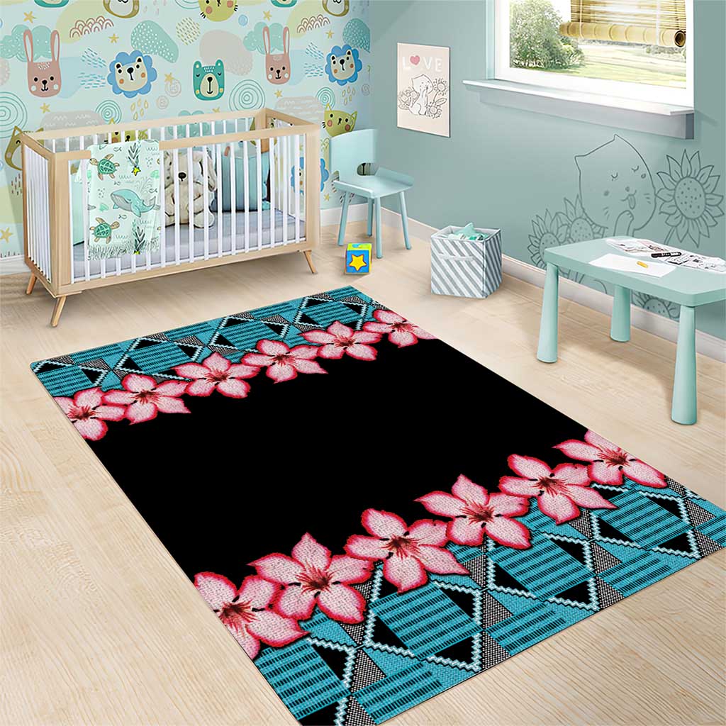 African Adenium Multiflorum Flowers Area Rug with Kente Style