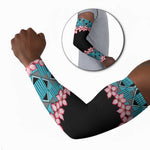 African Adenium Multiflorum Flowers Arm Sleeves with Kente Style