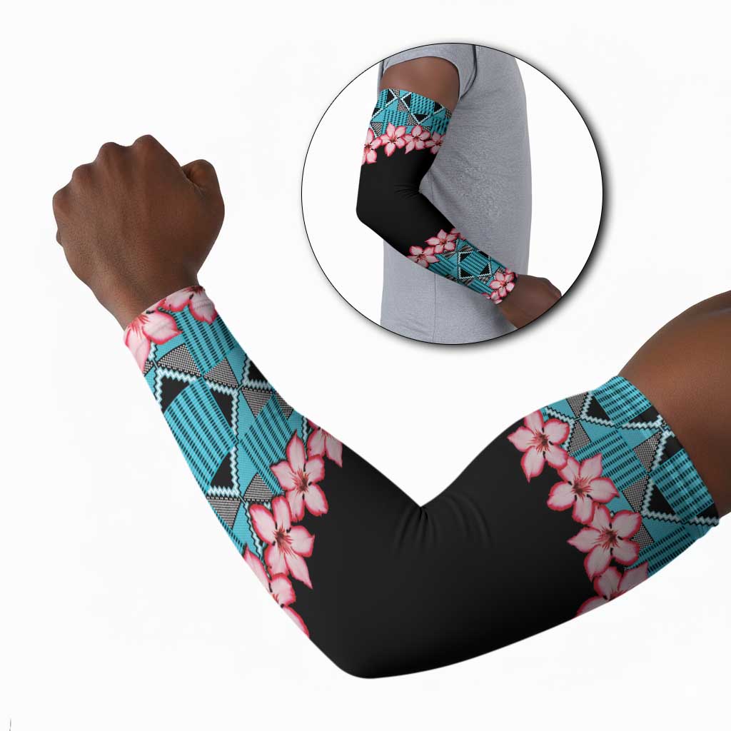 African Adenium Multiflorum Flowers Arm Sleeves with Kente Style